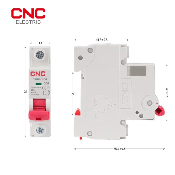 CNC YCB6H 63 1P Miniature Circuit Breaker, 6A, 4.5kA, Reliable Overload & Short Circuit Protection4  Electric Market Pakistan