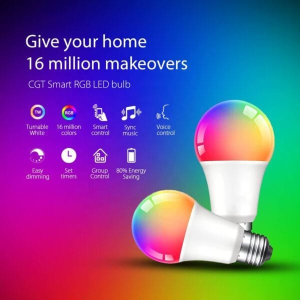 Smart WiFi RGB LED Bulb 13W – Dimmable, App & Voice Control | Tuya, Alexa, Google Home Compatible 1  Electric Market Pakistan