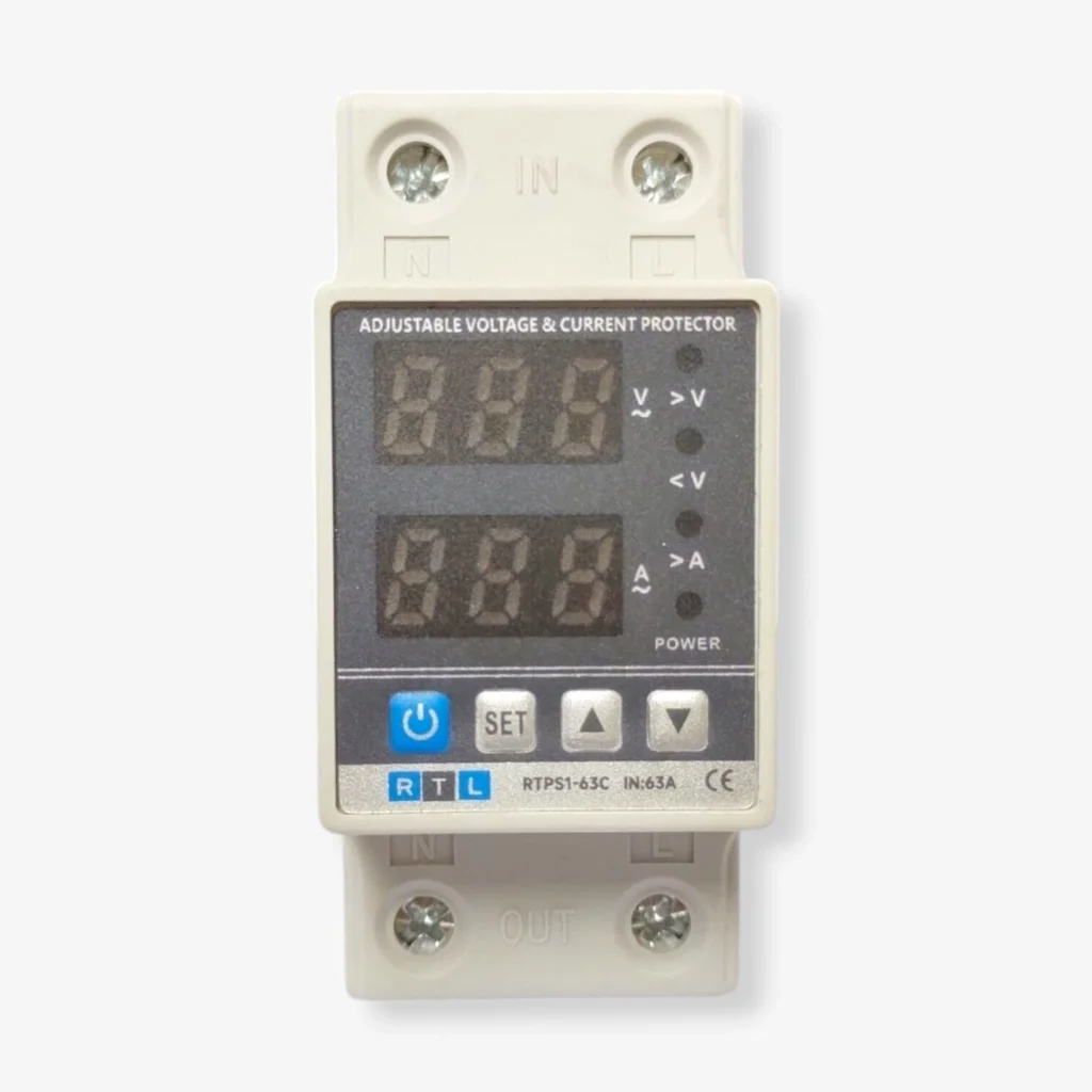 63A Adjustable Voltage & Current Protector Relay - 220V, DIN Rail-4