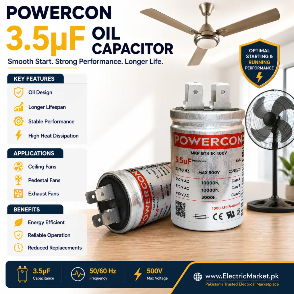 Powercon 3.5uF Oil Capacitor - for Ceiling & Pedestal Fans