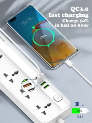 LDNIO SC5415 Power Strip - 5 Outlets, 4 USB Ports (20W PD & 18W QC3.0) - White EU Plug-1