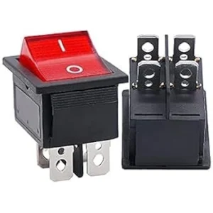 ON/OFF Rocker Switch - DPDT, 4-Pin, AC 250V/15A, with Indicator Light
