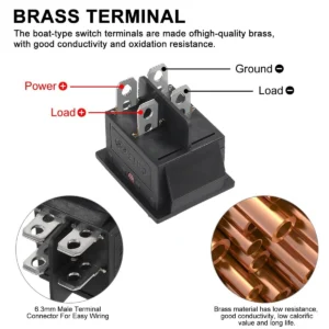 ON/OFF Rocker Switch - DPDT, 4-Pin, AC 250V/15A, with Indicator Light