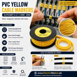 PVC Yellow Cable Markers Labels - Alphabet, 1.5-6mm