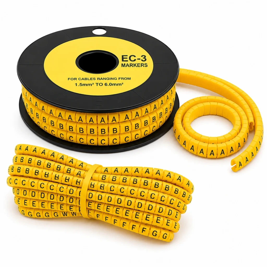 PVC Yellow Cable Markers Labels - Alphabet, 1.5-6mm