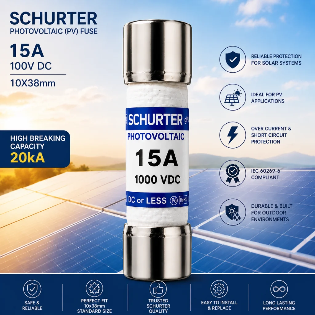 SCHURTER 15A, 100VDC PV Fuse - Photovoltaic Solar System ProtectionSCHURTER 15A, 100VDC PV Fuse - Photovoltaic Solar System Protection