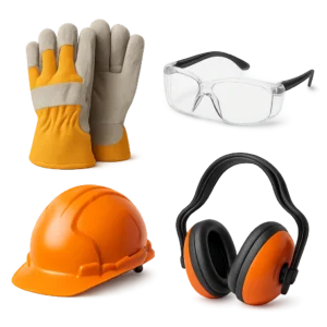 Safety Gear – Gloves, safety glasses, helmets