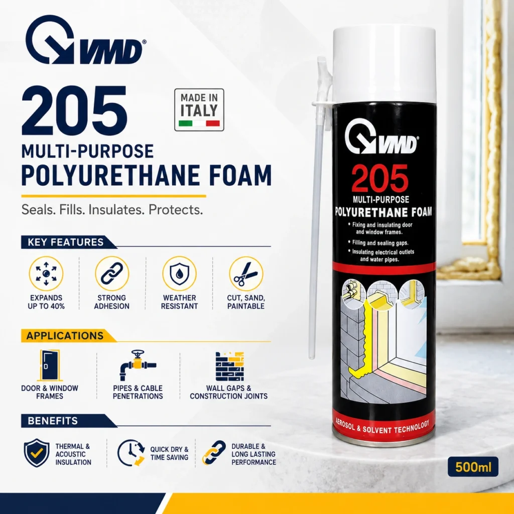 VMD 205 PU Foam Spray – 500ml, Insulation & Gap Filler (Made in Italy)