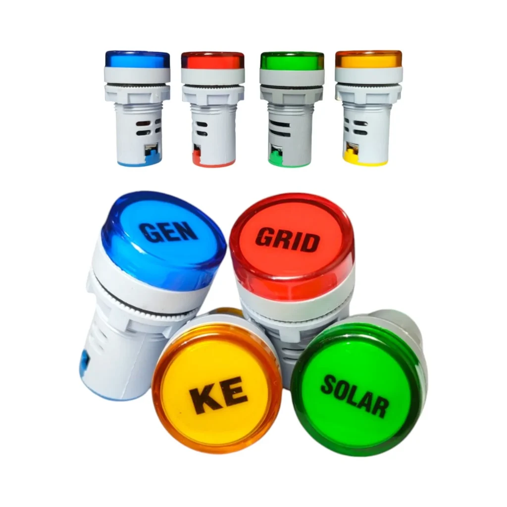 Versatile Plastic LED Indicator Lamp - Solar, Grid, Generator & K-Electric Labels