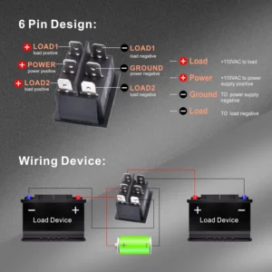 3-Position DPDT ON-OFF-ON Rocker Switch with LED, 6-Pin KCD2