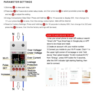 Earu Electric Smart WiFi Circuit Breaker & Energy Meter with Adjustable Protections (1-63A)
