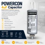 Powercon 4uF Capacitor 450V AC MKP Capacitor for Electrical & Lighting Applications